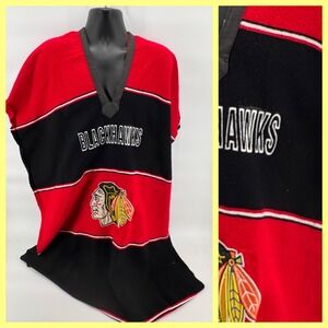 Vintage Chicago Blackhawks NHL Mexican Blanket Poncho Red Black Embroidered Logo